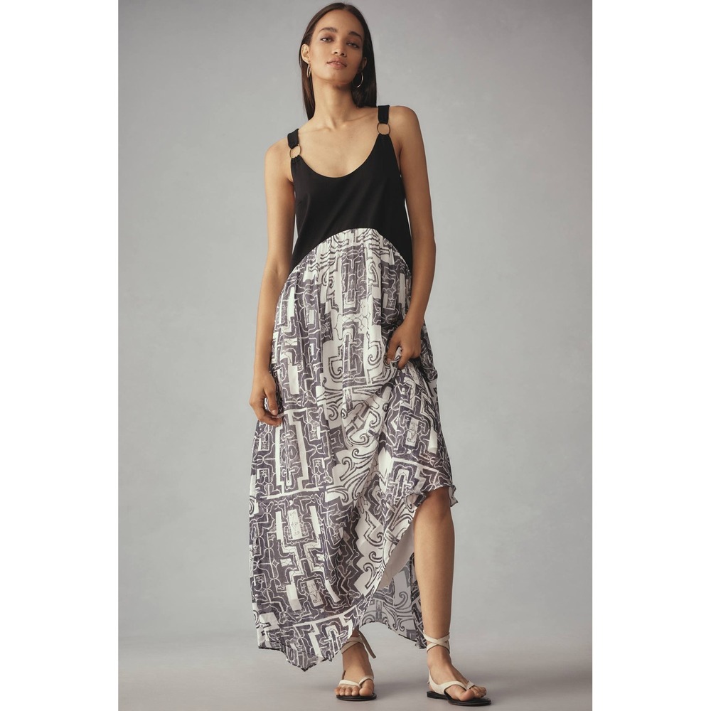Anthropologie‎ Sleeveless Scoop Neck Maxi Dress Geometric Print XXS